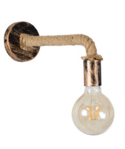 GloboStar® GloboStar® CENADEL 01135 Vintage Επιτοίχιο Φωτιστικό Απλίκα Μονόφωτο 1 x E27 IP20 Χάλκινο Μέταλλο με Μπεζ Σχοινί - Μ29 x Π10 x Υ15cm