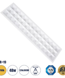 GloboStar® GloboStar® ZEUS 60973 Χωνευτό LED Panel 120x30cm 48W 6960lm 120° CRI≥86Ra UGR<19 Anti-Glare Shield Diffuser AC 220-240V IP44 Μ60 x Π60 x Υ3.3cm - Θερμό Λευκό 2700K - Bridgelux High Lumen Chips - TÜV Certified Driver - 5 Years Warranty