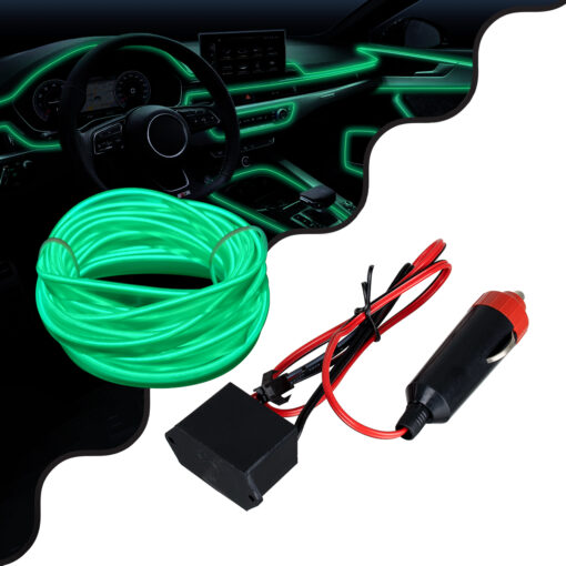 GloboStar® GLOBOSTAR® ELWIRE 82209 Κιτ Διακοσμητικού Φωτισμού Αυτοκινήτου LED 1.2W 84lm 360° DC 12V Αδιάβροχο IP65 Πράσινο - Μ300 x Π1 x Υ0.3cm - 1 Χρόνο Εγγύηση