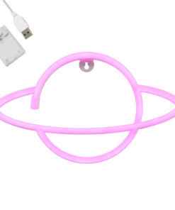 GloboStar® GloboStar® 78588 Φωτιστικό Ταμπέλα Φωτεινή Επιγραφή NEON LED Σήμανσης PLANET SATURN 5W με Καλώδιο Τροφοδοσίας USB - Μπαταρίας 3xAAA (Δεν Περιλαμβάνονται) - Ροζ