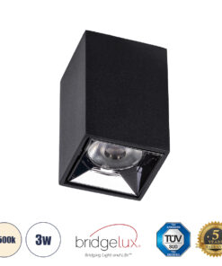 GloboStar® GloboStar® LUMINAR SUPERIOR 60320 Επιφανειακό LED Spot Downlight TrimLess 3W 420lm 36° AC 220-240V IP20 Μ4.2 x Π4.2 x Υ6.6cm - Μαύρο με Κάτοπτρο Χρωμίου - Φυσικό Λευκό 4500K - Bridgelux High Lumen Chip Gen2 - TÜV Certified Driver - 5 Years Warranty