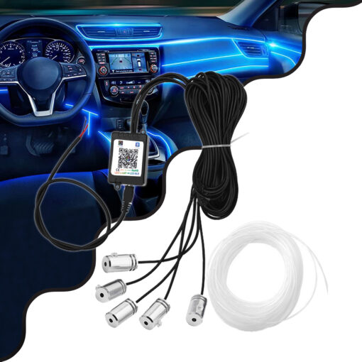 GloboStar® GloboStar® 81843 Car Optic Fiber LED Kit Smart Bluetooth - Φωτισμός Κιτ Οπτικής Ίνας Αυτοκινήτου DC 12V 10W με Smart Bluetooth Controller & Εφαρμογή APP Αδιάβροχο IP65 Πολύχρωμο RGB