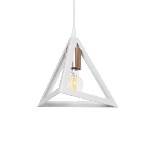 GloboStar® GLOBOSTAR® TRIANGLE 203-0165 Μοντέρνο Κρεμαστό Φωτιστικό Οροφής με Ντουί 1 x E27 AC 220-240V IP20 - Λευκό & Χάλκινο - Μ24 x Π24 x Υ22cm
