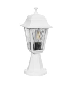 GloboStar® GloboStar® SOLME 203-0220 Vintage Επιδαπέδιο Φωτιστικό Φαναράκι Μονόφωτο 1 x E27 IP44 Λευκό & Διάφανο Πλαστικό - Μ22 x Π22 x Υ40cm