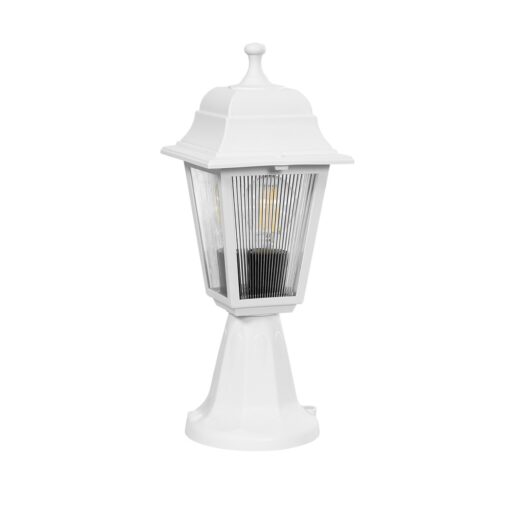 GloboStar® GloboStar® SOLME 203-0220 Vintage Επιδαπέδιο Φωτιστικό Φαναράκι Μονόφωτο 1 x E27 IP44 Λευκό & Διάφανο Πλαστικό - Μ22 x Π22 x Υ40cm