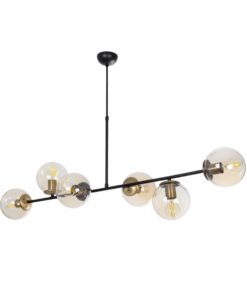 GloboStar® GloboStar® LATTICE 203-0017 Μοντέρνο Κρεμαστό Φωτιστικό Μπάλα Πολύφωτο 6 x E27 IP20 Μαύρο & Μπρούτζινο Μέταλλο με Mελί Γυαλί - Μ120 x Π32 x Υ32cm