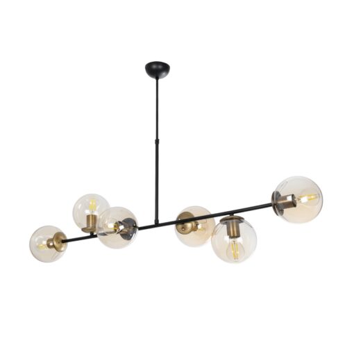 GloboStar® GloboStar® LATTICE 203-0017 Μοντέρνο Κρεμαστό Φωτιστικό Μπάλα Πολύφωτο 6 x E27 IP20 Μαύρο & Μπρούτζινο Μέταλλο με Mελί Γυαλί - Μ120 x Π32 x Υ32cm