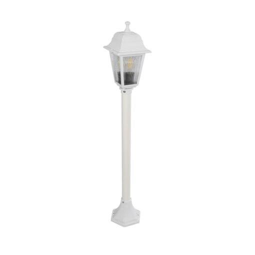 GloboStar® GloboStar® SOLME 203-0222 Vintage Επιδαπέδιο Φωτιστικό Κολωνάκι Κήπου Μονόφωτο 1 x E27 IP44 Λευκό & Διάφανο Πλαστικό - Μ22 x Π22 x Υ100cm