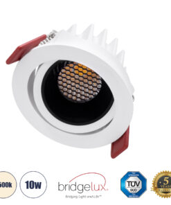 GloboStar® GloboStar® LEO-R 60282 Χωνευτό LED Spot Downlight TrimLess Φ8.5cm 10W 1300lm 38° AC 220-240V IP20 Φ8.5 x Υ6.6cm - Στρόγγυλο - Κινούμενο - Λευκό με Μαύρο Κάτοπτρο & Anti-Glare HoneyComb - Φυσικό Λευκό 4500K - Bridgelux COB - 5 Years Warranty