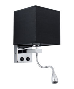 GloboStar® GloboStar® ELEGANT 01494 Μοντέρνο Επιτοίχιο Φωτιστικό Απλίκα με LED Βραχίονα Δίφωτο 1 x E27 IP20 Μαύρο Ύφασμα με Ασημί Μέταλλο - Μ17 x Π21 x Υ43cm