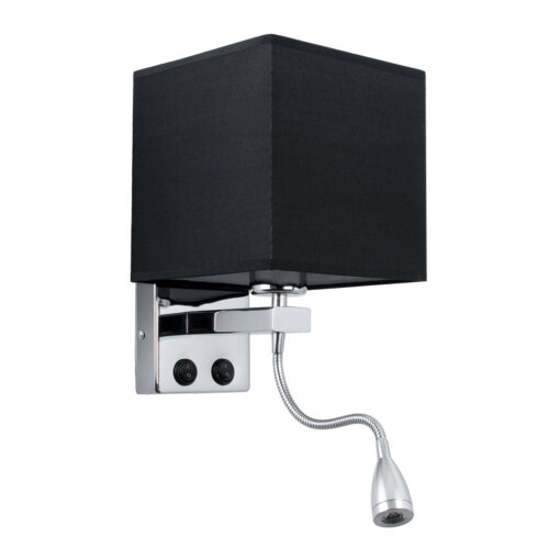 GloboStar® GloboStar® ELEGANT 01494 Μοντέρνο Επιτοίχιο Φωτιστικό Απλίκα με LED Βραχίονα Δίφωτο 1 x E27 IP20 Μαύρο Ύφασμα με Ασημί Μέταλλο - Μ17 x Π21 x Υ43cm