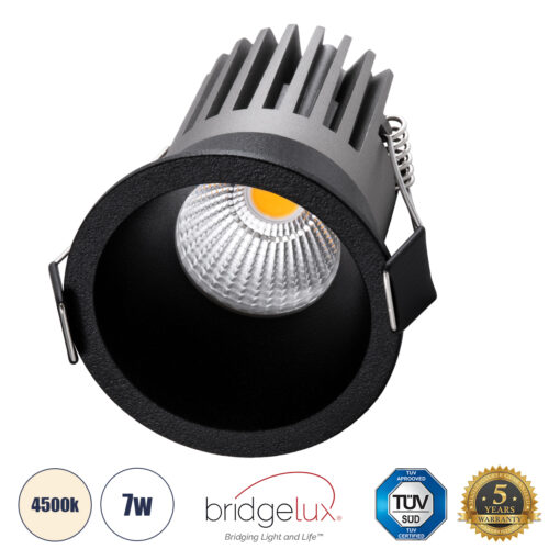 GloboStar® GloboStar® MICRO-B 60244 Χωνευτό LED Spot Downlight TrimLess Φ6cm 7W 910lm 38° AC 220-240V IP20 Φ6 x Υ7.8cm - Στρόγγυλο - Μαύρο - Φυσικό Λευκό 4500K - Bridgelux COB - 5 Years Warranty
