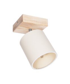 GloboStar® GloboStar® CUP 203-0060 Vintage Φωτιστικό Οροφής Σποτ Μονόφωτο 1 x E27 IP20 Μπέζ Ξύλο με Λευκό Ύφασμα - Μ14.5 x Π14.5 x Υ25cm