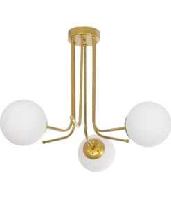 GloboStar® GloboStar® SHINY 201-0028 Vintage Φωτιστικό Οροφής Μπάλα Τρίφωτο 3 x E27 IP20 Χρυσό Μέταλλο με Λευκό Γυαλί - Μ70 x Π70 x Υ16cm