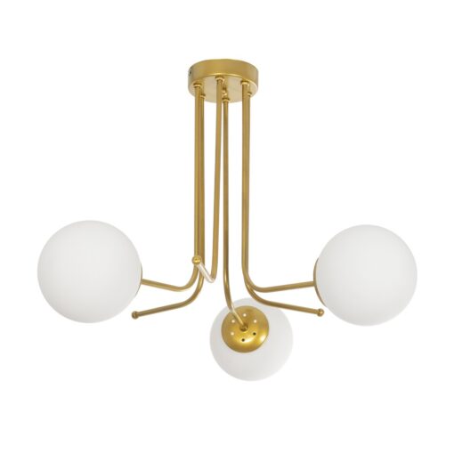 GloboStar® GloboStar® SHINY 201-0028 Vintage Φωτιστικό Οροφής Μπάλα Τρίφωτο 3 x E27 IP20 Χρυσό Μέταλλο με Λευκό Γυαλί - Μ70 x Π70 x Υ16cm