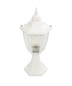 GloboStar® GloboStar® ENGLAND 202-0010 Vintage Επιδαπέδιο Φωτιστικό Φαναράκι Μονόφωτο 1 x E27 IP44 Λευκό & Διάφανο Πλαστικό - Μ20 x Π20 x Υ45cm