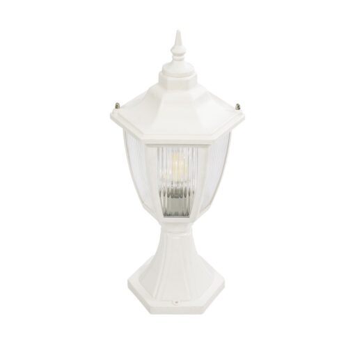 GloboStar® GloboStar® ENGLAND 202-0010 Vintage Επιδαπέδιο Φωτιστικό Φαναράκι Μονόφωτο 1 x E27 IP44 Λευκό & Διάφανο Πλαστικό - Μ20 x Π20 x Υ45cm