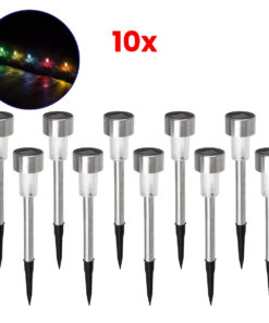 GloboStar® GloboStar® 71522-10 ΣΕΤ 10 Τεμαχίων Αυτόνομα Ηλιακά Φωτιστικά LED SMD 1W 90lm με Ενσωματωμένη Μπαταρία 600mAh - Φωτοβολταϊκό Πάνελ με Αισθητήρα Ημέρας-Νύχτας Αδιάβροχο IP65 Φανάρι Κήπου Στρογγυλό Πολύχρωμο RGB