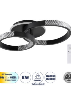 GloboStar® GloboStar® DIAMOND 61111 Φωτιστικό Οροφής Δαχτυλίδι-Κύκλος LED CCT 67W 8078lm 360° AC 220-240V - Εναλλαγή Φωτισμού μέσω Τηλεχειριστηρίου All In One Ψυχρό 6000k+Φυσικό 4500k+Θερμό 2700k Dimmable Φ30+40cm+BackLight - Μαύρο - 3 Years Warranty