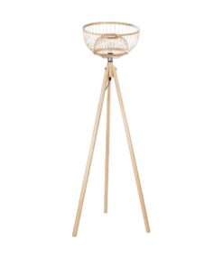 GloboStar® GloboStar® POPPY 01986 Boho Επιδαπέδιο Φωτιστικό Μονόφωτο 1 x E27 IP20 Μπεζ Ξύλο - Μ58 x Π58 x Υ141cm