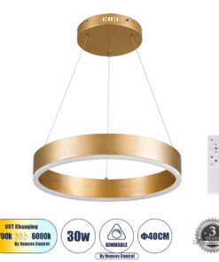 GloboStar® GLOBOSTAR® VENOM 61175 Μοντέρνο Κρεμαστό Φωτιστικό Οροφής LED 30W 3513lm 120° AC 220-240V IP20 Ρυθμιζόμενο Λευκό CCT με Χειριστήριο από 2700K έως 6000K Dimmable - Lumileds SMD Chip - Χρυσό Βούρτσας - Μ40 x Π40 x Υ6.5cm - 3 Χρόνια Εγγύηση