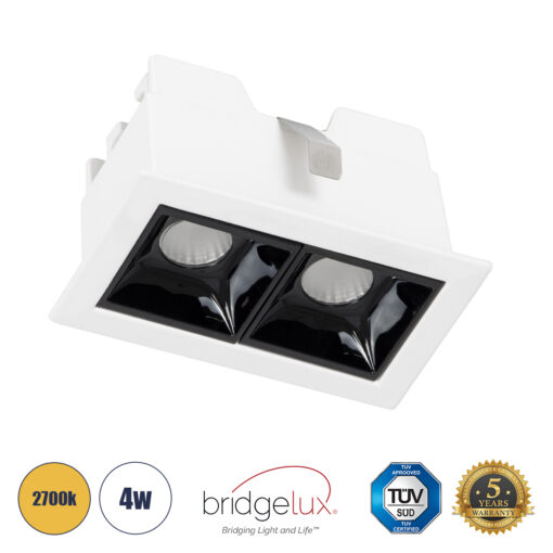 GloboStar® GloboStar® LUMINAR SUPERIOR 60317 Χωνευτό LED Spot Downlight TrimLess 4W 540lm 36° AC 220-240V IP20 Μ7.5 x Π4.3 x Υ4.5cm - Λευκό με Μαύρο Κάτοπτρο - Θερμό Λευκό 2700K - Bridgelux High Lumen Chip Gen2 - TÜV Certified Driver - 5 Years Warranty