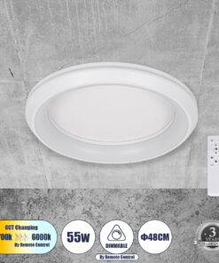 GloboStar® GloboStar® MELINA 61041 Πλαφονιέρα Οροφής Κύκλος LED CCT 55W 6376lm 120° AC 220-240V - Εναλλαγή Φωτισμού μέσω Τηλεχειριστηρίου All In One Ψυχρό Λευκό 6000k+Φυσικό Λευκό 4500k+Θερμό Λευκό 2700k Dimmable Φ48cm - Λευκό - 3 Years Warranty
