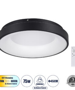 GloboStar® GloboStar® SALEM 61233 Πλαφονιέρα Οροφής Δαχτυλίδι-Κύκλος LED CCT 75W 8625lm 120° AC 220-240V - Εναλλαγή Φωτισμού μέσω Τηλεχειριστηρίου All In One Ψυχρό 6000k+Φυσικό 4500k+Θερμό 2700k Dimmable Φ45cm - Μαύρο - 3 Years Warranty