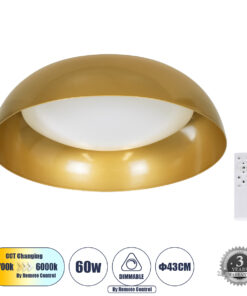 GloboStar® GloboStar® ANATOLIA 61263 Πλαφονιέρα Οροφής LED CCT 60W 6900lm 120° AC 220-240V - Εναλλαγή Φωτισμού μέσω Τηλεχειριστηρίου All In One Ψυχρό 6000k+Φυσικό 4500k+Θερμό 2700k Dimmable Φ43cm - Χρυσό - 3 Years Warranty