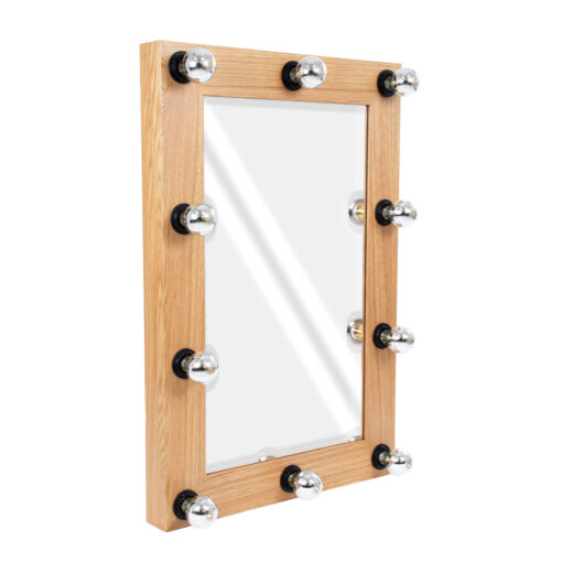 GloboStar® GloboStar® MAKEUP MIRROR-60x90-1 Μοντέρνος Καθρέπτης Μακιγιάζ με Πλαίσιο Φυσικού Ξύλου με Διακόπτη On/Off 10 x E27 AC220-240V - Μ60 x Π7 x Υ90cm - Μπεζ Δρυς
