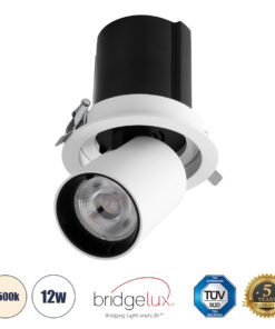 GloboStar® GloboStar® VIRGO-M 60306 Χωνευτό LED Spot Downlight TrimLess Φ11cm 12W 1560lm 36° AC 220-240V IP20 Φ11cm x Υ11.5cm - Στρόγγυλο - Λευκό με Μαύρο Κάτοπτρο - Φυσικό Λευκό 4500K - Bridgelux COB - 5 Years Warranty