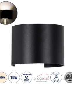 GloboStar® GloboStar® AXIS-R 60640 Φωτιστικό Τοίχου - Απλίκα Αρχιτεκτονικού Φωτισμού Εσωτερικού/Εξωτερικού Χώρου Up & Down LED 10W 1200lm 10 έως 60° AC 220-240V Αδιάβροχο IP65 Μ10 x Π10 x Υ10cm - Φυσικό Λευκό 4500K - Μαύρο - Bridgelux Chip - 3 Years Warranty