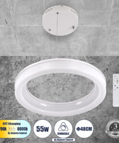 GloboStar® GLOBOSTAR® ARIANA 61038 Μοντέρνο Κρεμαστό Φωτιστικό Οροφής LED 55W 6376lm 120° AC 220-240V IP20 Ρυθμιζόμενο Λευκό CCT με Χειριστήριο από 2700K έως 6000K Dimmable - Lumileds SMD Chip - Λευκό - Μ48 x Π48 x Υ6.5cm - 3 Χρόνια Εγγύηση
