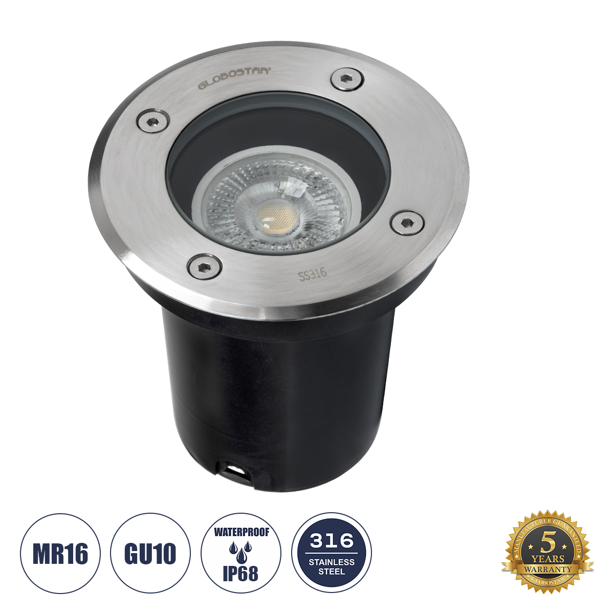 GloboStar® GIGO 60363 Χωνευτό Στρόγγυλο Σποτ Δαπέδου για Λάμπα MR16 με Ντουί GU10 - Αδιάβροχο IP68 - IK09 - Ανοξείδωτο Ατσάλι / Stainless Steel 316 - Tempered Glass - Φ11 x Υ11.5cm - Nickel Ματ - 5 Years Warranty 3 GloboStar® GloboStar® GIGO 60363 Χωνευτό Στρόγγυλο Σποτ Δαπέδου για Λάμπα MR16 με Ντουί GU10 - Αδιάβροχο IP68 - IK09 - Ανοξείδωτο Ατσάλι / Stainless Steel 316 - Tempered Glass - Φ11 x Υ11.5cm - Nickel Ματ - 5 Years Warranty