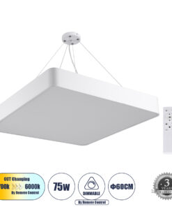 GloboStar® GLOBOSTAR® KAMALA 61209-P Μοντέρνο Κρεμαστό Φωτιστικό Οροφής LED 75W 8625lm 120° AC 220-240V IP20 Ρυθμιζόμενο Λευκό CCT με Χειριστήριο από 2700K έως 6000K Dimmable - Lumileds SMD Chip - Λευκό - Μ60 x Π60 x Υ8cm - 3 Χρόνια Εγγύηση