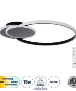 GloboStar® GloboStar® CIRCUO 61229 Φωτιστικό Οροφής Δαχτυλίδι-Κύκλος LED CCT 75W 8400lm 360° AC 220-240V - Εναλλαγή Φωτισμού μέσω Τηλεχειριστηρίου All In One Ψυχρό 6000k+Φυσικό 4500k+Θερμό 2700k Dimmable Μ53 x Π42.5 x Υ9cm - Μαύρο - 3 Years Warranty