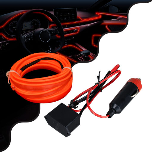 GloboStar® GloboStar® 82206 TUBE 360° Degree Διακοσμητική EL-Wire Neon Αυτοκινήτου Κορδόνι ΣΕΤ 3m 1W/3m 30lm/m 360° DC 12V με Βύσμα Αναπτήρα Αυτοκινήτου Αδιάβροχη IP68 Κόκκινο