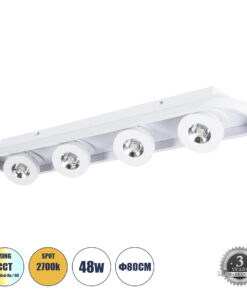 GloboStar® GloboStar® NESPO 61215 Φωτιστικό Οροφής Linear Design LED CCT με Κινούμενα Σποτ LED Spot Downlight 48W 5376lm 360° & 45° AC 220-240V - Εναλλαγή Φωτισμού μέσω Διακόπτη On/Off All In One Ψυχρό 6000k+Φυσικό 4500k+Θερμό 2700k Μ80 x Π13 x Υ6.5cm - Λευκό
