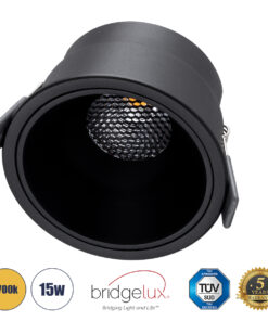 GloboStar® GloboStar® PLUTO-B 60263 Χωνευτό LED Spot Downlight TrimLess Φ10.4cm 15W 1875lm 38° AC 220-240V IP20 Φ10.4 x Υ6.5cm - Στρόγγυλο - Μαύρο & Anti-Glare HoneyComb - Θερμό Λευκό 2700K - Bridgelux COB - 5 Years Warranty