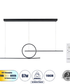 GloboStar® GLOBOSTAR® TEREZA 61288 Μοντέρνο Κρεμαστό Φωτιστικό Οροφής LED 67W 7504lm 300° AC 220-240V IP20 Ρυθμιζόμενο Λευκό CCT με Χειριστήριο από 2700K έως 6000K Dimmable - Lumileds SMD Chip - Μαύρο - Μ110 x Π4.5 x Υ34cm - 3 Χρόνια Εγγύηση