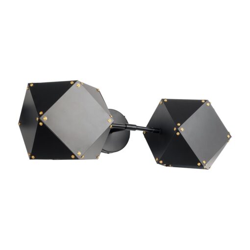 GloboStar® GloboStar® WELLES 00795 Μοντέρνο Επιτοίχιο Φωτιστικό Απλίκα Δίφωτο 2 x E14 IP20 Μαύρο & Χρυσό Μέταλλο - Μ52 x Π21 x Υ17cm