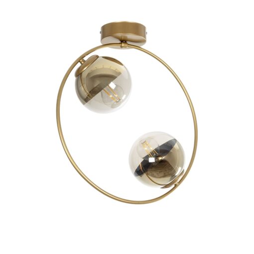 GloboStar® GloboStar® CITY 202-0046 Μοντέρνο Φωτιστικό Οροφής Μπάλα Δίφωτο 2 x E27 IP20 Χρυσό Μέταλλο με Διάφανο Γυαλί - Μ45 x Π15 x Υ55cm