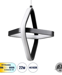 GloboStar® GLOBOSTAR® ROSE 61064 Μοντέρνο Κρεμαστό Φωτιστικό Οροφής LED 22W 2640lm 300° AC 220-240V IP20 Ρυθμιζόμενο Λευκό CCT με On/Off 2700K/4500K/6000K - Lumileds SMD Chip - Μαύρο - Μ24 x Π22 x Υ24cm - 3 Χρόνια Εγγύηση