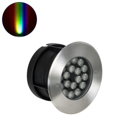 GloboStar® GloboStar® UNDERGROUND-SINA 90573 Χωνευτό Φωτιστικό Σποτ Δαπέδου LED 18W 1530lm 15° DC 24V Αδιάβροχο IP68 Φ20 x Υ11cm RGBW DMX512 - Ανοξείδωτο Ατσάλι - 3 Χρόνια Εγγύηση