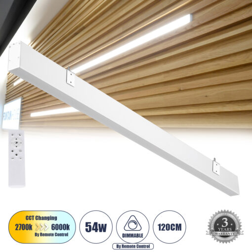 GloboStar® GloboStar® FELIX 61029-W Γραμμικό Φωτιστικό Τοίχου - Απλίκα Linear LED CCT 54W 6500lm 120° AC 220-240V Μ120 x Π3.5 x Υ7cm - Εναλλαγή Φωτισμού μέσω Τηλεχειριστηρίου All In One Ψυχρό 6000k+Φυσικό 4500k+Θερμό 2700k Dimmable - Λευκό - 3 Years Warranty