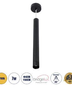 GloboStar® GLOBOSTAR® CANAL 60375 Μοντέρνο Κρεμαστό Φωτιστικό Οροφής LED 7W 700lm 36° AC 220-240V IP20 Θερμό Λευκό 2700K - Bridgelux COB - Μαύρο - Μ4 x Π4 x Υ40cm - 5 Χρόνια Εγγύηση