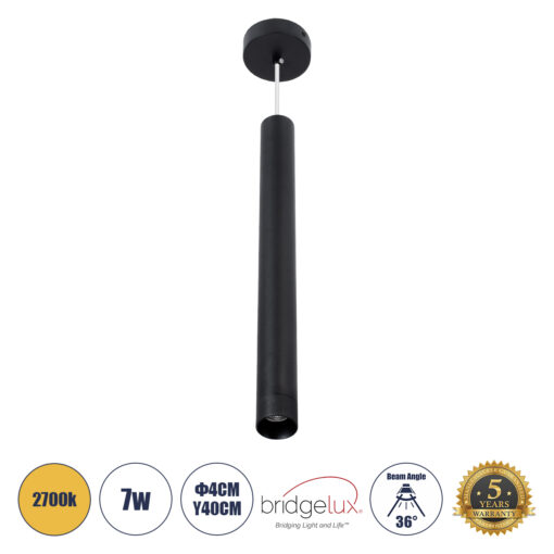 GloboStar® GLOBOSTAR® CANAL 60375 Μοντέρνο Κρεμαστό Φωτιστικό Οροφής LED 7W 700lm 36° AC 220-240V IP20 Θερμό Λευκό 2700K - Bridgelux COB - Μαύρο - Μ4 x Π4 x Υ40cm - 5 Χρόνια Εγγύηση
