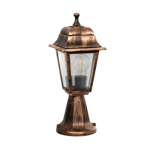 GloboStar® GloboStar® SOLME 203-0215 Vintage Επιδαπέδιο Φωτιστικό Φαναράκι Μονόφωτο 1 x E27 IP44 Χάλκινο & Διάφανο Πλαστικό - Μ22 x Π22 x Υ40cm