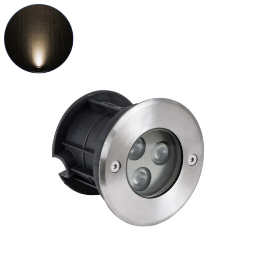 GloboStar® GLOBOSTAR® UNDERWATER-HUNI 90414 Υποβρύχιο Χωνευτό Σποτ για Σιντριβάνια/Πισίνες LED 3W 270lm 30° DC 24V Αδιάβροχο IP68 Θερμό Λευκό 2700K Dimmable - Ανοξείδωτο Ατσάλι 304 - Φ10 x Υ7.5cm - Q9.5 - 3 Χρόνια Εγγύηση