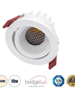 GloboStar® GloboStar® LEO-R 60284 Χωνευτό LED Spot Downlight TrimLess Φ8.5cm 10W 1300lm 38° AC 220-240V IP20 Φ8.5 x Υ6.6cm - Στρόγγυλο - Κινούμενο - Λευκό & Anti-Glare HoneyComb - Φυσικό Λευκό 4500K - Bridgelux COB - 5 Years Warranty